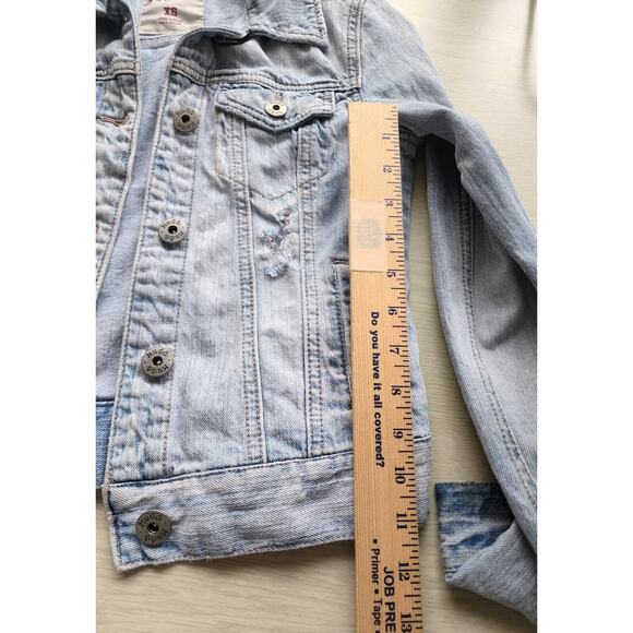 JEAN JACKET-MUDD-Distressed-Light Blue-Buttons-Short-X-SMALL - Picture 12 of 13